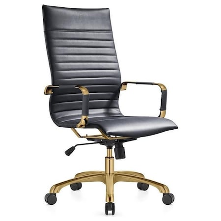 Leisuremod Harris High-Back Faux Leather Office Chair with Gold Frame, Black HOTG19BLL