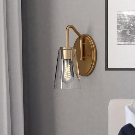 Vaxcel Beverly 1 Light Gold Muted Brass Bathroom Vanity Wall Sconce Fixture Clear Glass Shade W0443