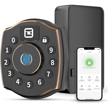 Wrightmaster 5 in 1 Corded Aluminum Smart Lock Deadbolt with App Biometric, IC Card, Keyless Entry Door Lock wit ZR-F501B