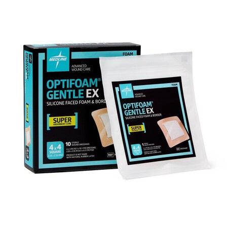 Medline Optifoam Gentle EX Bordered Foam Dressing in Educational Packaging, 4in x 4in, 100PK MSCEX44EP
