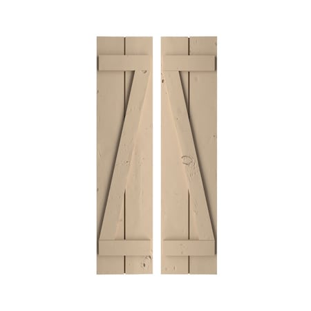 Ekena Millwork Rustic Two Board Joined Board-n-Batten Knotty Pine Faux Wood Shutters w/Z-Board, 11W x 82H, PR SHUBJZ11X82KPPR