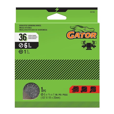 Gator Finishing 5 x .75 x 1 in. Benchtop Grinding Wheel, 36 Grit, Extra Coarse 6027GA