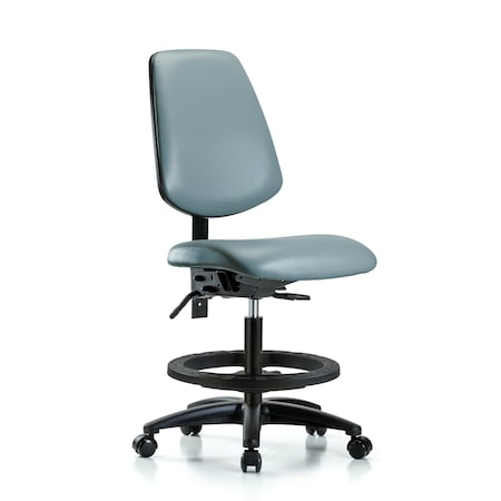 Blue Ridge Ergonomics Vinyl Chair, Med Bench, Med Back, Foot Ring, Casters, Storm BR-VMBCH-MB-RG-T0-A0-BF-RC-8822