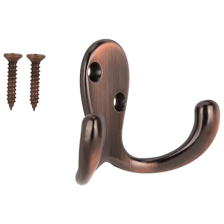 Prosource Coat and Hat Hook, 22 lb, 2-Hook, 7/8 in Opening, Zinc, Venetian Bronze 23263VCB3L-PS