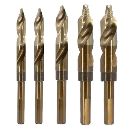 Drill America 5 Piece Cobalt Stepped Drill Bit Set with 1/2" Reduced Shank (9/16 - 1) GSCSDSET5