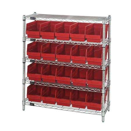 Quantum Storage Systems WIRE SHELVING UNIT WITH BINS RED WR5-39-1236-202RD