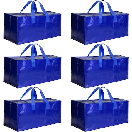 Simple Deluxe Extra Large Moving Bags with Backpack Straps, Strong Handles/Zippers, Blue, 6PK HKBAGXMOVING23BLUX6