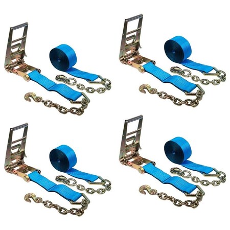 Mytee Products 4PK 3inx30ft Ratchet Strap w/Chain Anchor 5000 Lbs WLL for Flatbed Trailer - Blue, 4PK RS330C-Bx4