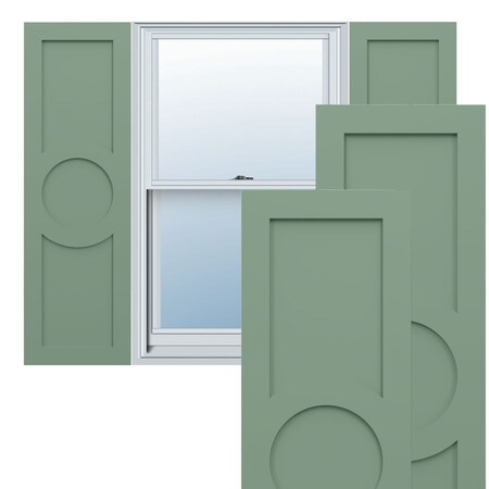 Ekena Millwork True Fit PVC Center Circle Arts & Crafts Fixed Mount Shutters, Track Green, 18W x 53H, PR TFP001AC18X053TG