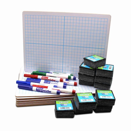 Flipside 9 x 12 Dry Erase XY Axis/Dry Erase, Two-Sided with colored markers and erasers - Class Pack 12 19100