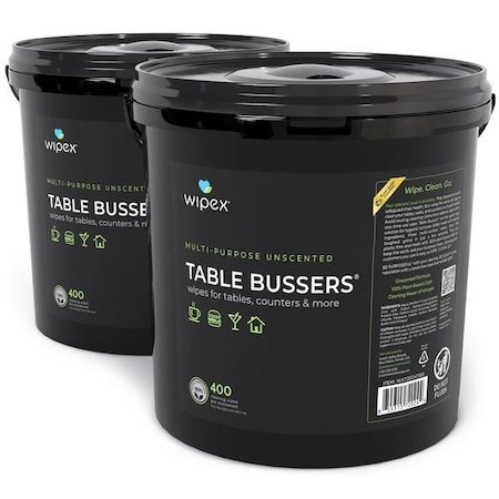 Wipex Natural Table Cleaning Wipes 400ct Bucket, Fragrance-Free, 800 Plant-Based Food Service Wipes, 2PK WX72024TBB-2