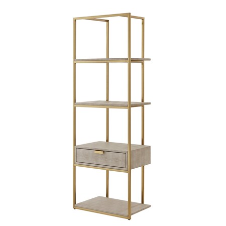 Homeroots 68" Cream Stainless Steel Four Tier Etagere Bookcase with a drawer 544740