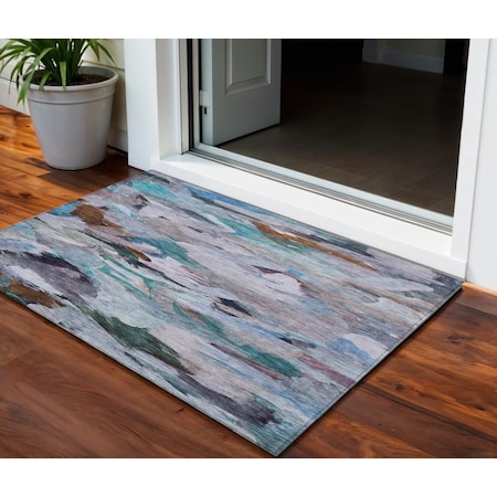 Homeroots 3' X 5' Blue Gray And Brown Abstract Washable Indoor Outdoor Area Rug 603119