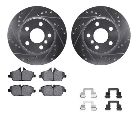 Dynamic Friction Co DFC Rotors-Drilled & Slotted-Silver w/ EURO 5000 Ceramic Brake Pads Incl Hdw 7612-32015