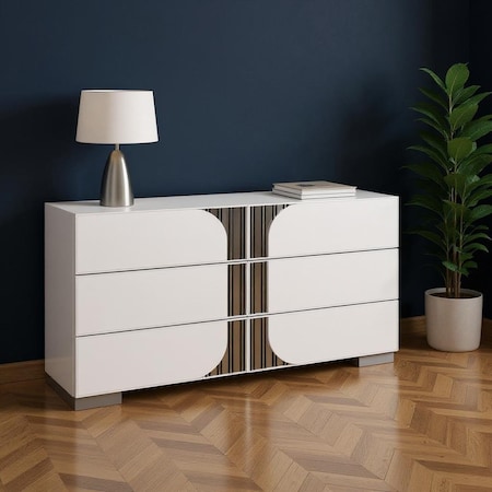 Homeroots 64" White Wood Six Drawer Double Dresser 633714