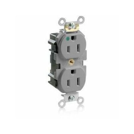 Leviton Straight Blade Receptacle, 5-15R, 15 A, 125V AC, Self-Grounded MT820-GY