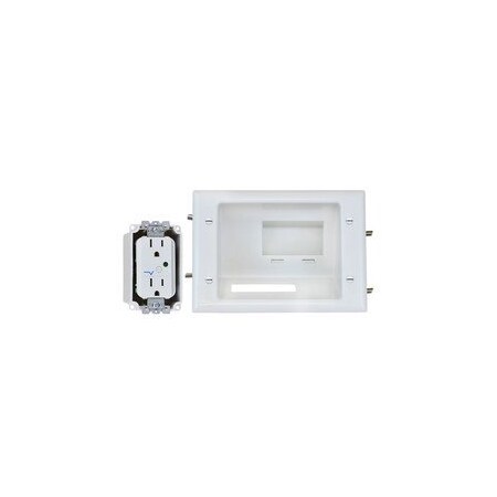 Cable Wholesale Recessed Low Voltage Mid-Size Plate w/ Duplex Surge Suppressor, White 45-0081-WH