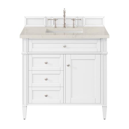 James Martin Vanities Brittany 36" Single Vanity in Bright White, w/ 3 CM Siberian Silestone Top 655-V36-BW-3SFR