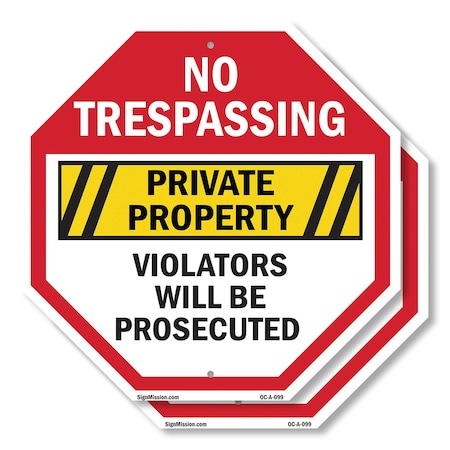 Signmission No Trespassing Private Property Vio, 10 inch X 10 inch, Aluminum Metal Signs, 2PK OC-A-2PACK-10-99