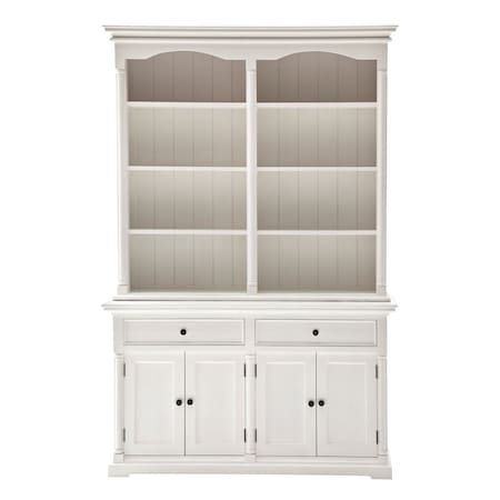 Homeroots 87" White Wood Sideboard with Hutch and Two Drawers 397129