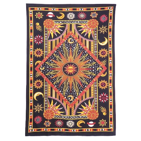 Homeroots 80" X 56" Black Red And Yellow Cotton Star and Sunburst Hanging Tapestry 397196