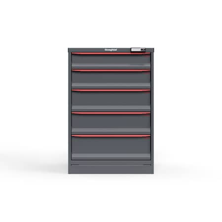 Strong Hold 5 drawer cabinet - (1x 5ft, 1x 6ft, 2x 7ft, 1x 8ft) - Red accents - E-Lock w/ Tracking S3044-PPTAS-0502DS