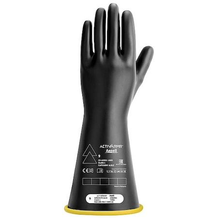 Ansell Electrical-Insulating Gloves, 7,500V AC, 11,250V DC, Natural Rubber Latex, 14 in Length, Size 9 1/2 RIG114YBSC