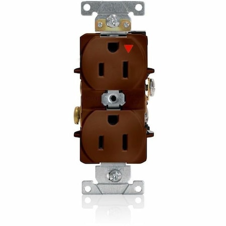 Leviton Straight Blade Receptacle, 5-15R, 15 A, 125V AC, 2 Pole, 3 Wire, Flush Mount, Single, Brown 5262-IGB