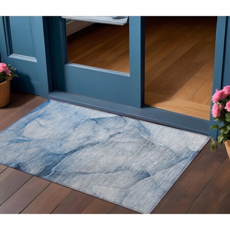 Homeroots 2' X 3' Blue Abstract Washable Non Skid Indoor Outdoor Area Rug 559793