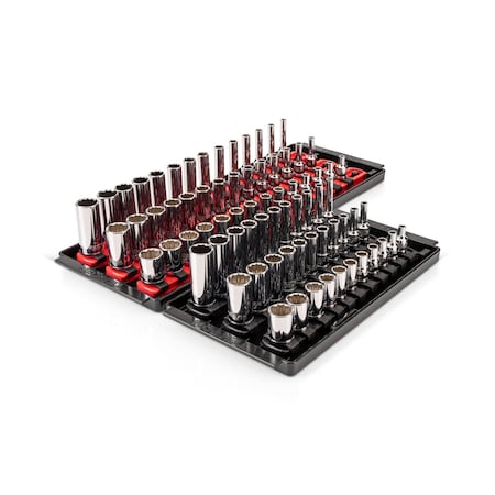 Tekton 1/4in Dr. Shallow, Semi-Deep, and Deep 12pt Socket Set w/ Rails and Trays (5/32-9/16 in, 4-15 mm) SHD90219
