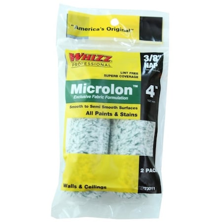 Whizz Mini Roller Cover, 3/8 in Thick Nap, 4 in L, Microlon Cover, 2/PK, 2PK 73011