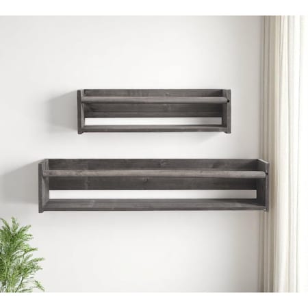 Homeroots Set Of Two Gray Wood Wall Mounted Floating Shelves 634536