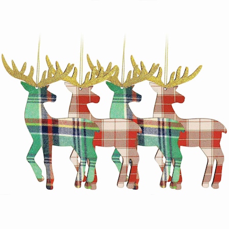 Martha Stewart Holiday Reindeer Ornament 4 Piece Set in Red and Green 97155.04