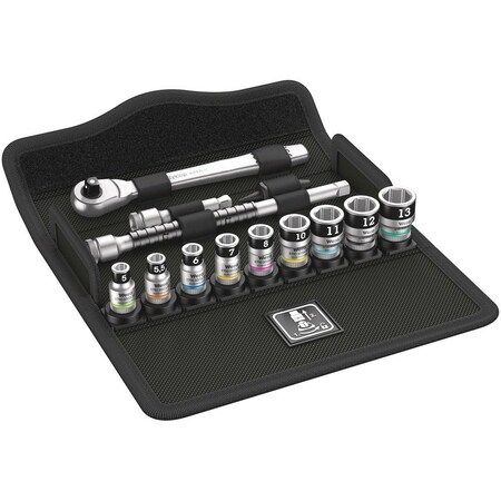 Wera 8100 SA 12 HF Zyklop Metal Ratchet Set with switch lever, 1/4 in drive, metric, 13 pieces 5003756001