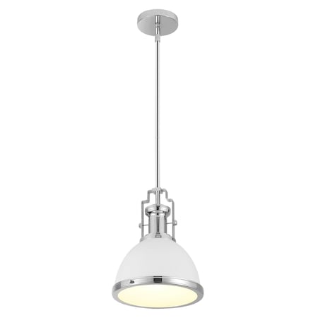 Jonathan Y Homer 10" 1-Light Modern Industrial Metal LED Dome Pendant, White/Chrome JYL9535C