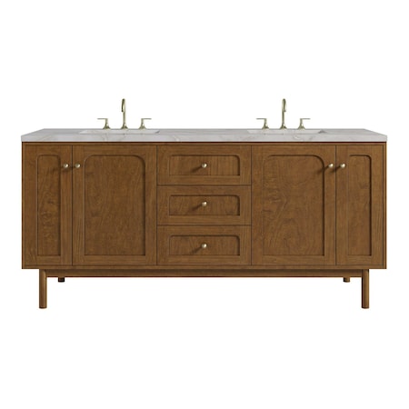 James Martin Vanities Laurent 72" Double Vanity, Honey Oak w/ 3 CM Victorian Silver Silestone Top 545-V72-HNO-3VSL