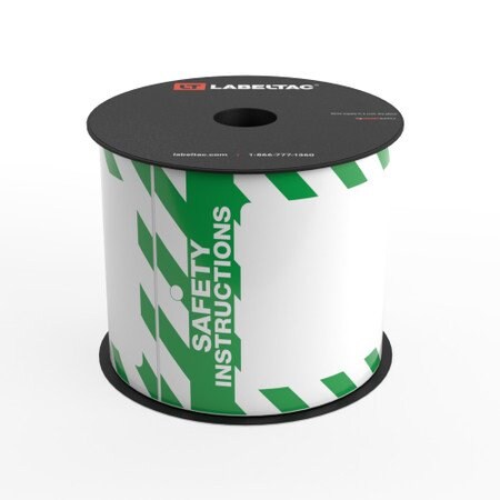 Labeltac Safety Instructions Tag, Safety Green and White Stripes, Printable Tag Roll LT35TAG-SGWS