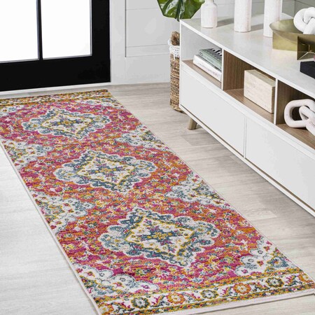 Jonathan Y Bohemian FLAIR Boho Vintage Medallion Fuchsia/White 2 ft. x 8 ft. Runner Rug BMF106C-28