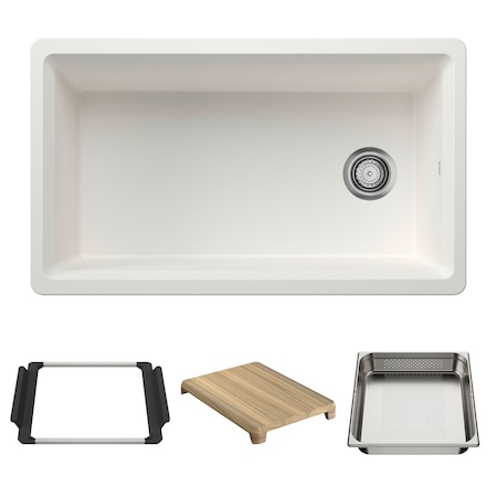 Blanco Inteos SILGRANIT 33in Single Bowl Reversible Undermount Workstation Kitchen Sink - White 443314