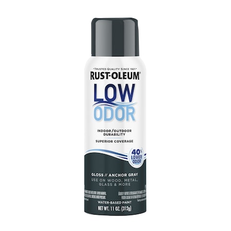 Rust-Oleum Low Odor Water Based Spray Paint, Anchor Gray, Gloss, 11 oz 388246