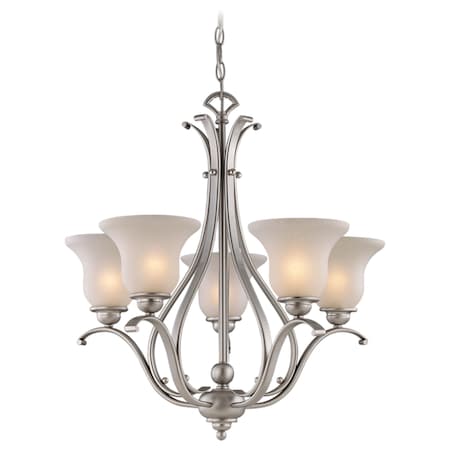 Vaxcel Monrovia 5 Light Brushed Nickel Chandelier White Glass CH35405BN