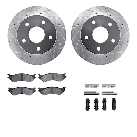 Dynamic Friction Co DFC Brake Rotor - Drilled & Slotted - Silver- Heavy Duty Brake Pad includes Hardware 7412-40008