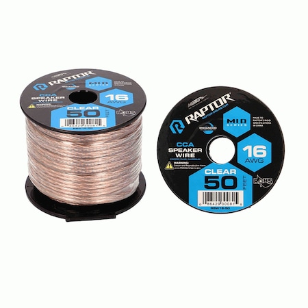 Raptor 50 Feet Audio Stereo Speaker Wire Cable 16-Gauge-Clear RSW16-50