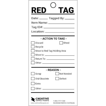 Creative Safety Supply Industrial 5S Tags White, 25PK CSSITAG02