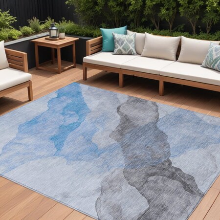 Homeroots 10' X 14' Sky Blue And Gray Abstract Washable Indoor Outdoor Area Rug 631850
