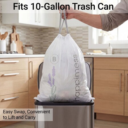 Happimess 5.3-Gallon 20L Lavender Scented Drawstring Trash Can Liner, White, 20-Count, 1-Pack of 20 Liners HPM3101B-W-1SET