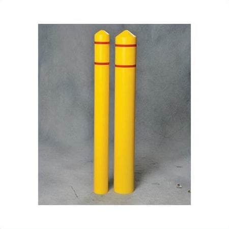 Justrite Round Smooth Bumper Post Sleeve with Two 3/4 in Reflective Red Stripes, for Post Size 4 in, Yellow 1735YRS