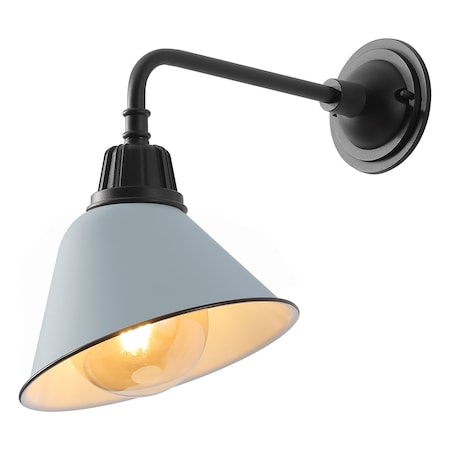 Jonathan Y Croydon 9.63" 1-Light Farmhouse Industrial Iron LED Gooseneck Arm Outdoor Sconce, Matte Silver Blue JYL7612K