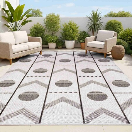 Jonathan Y Soren Modern Geometric Cream/Black 5 ft. x 8 ft. Indoor/Outdoor Area Rug TSN304B-5