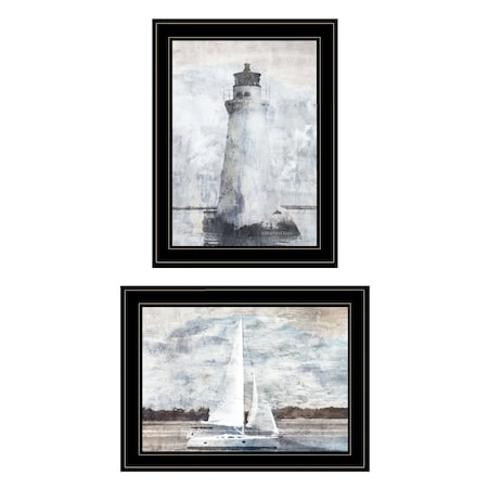 Homeroots Set Of Two Lighthouse Sailboat 2 Black Framed Print Wall Art, 2PK 407080